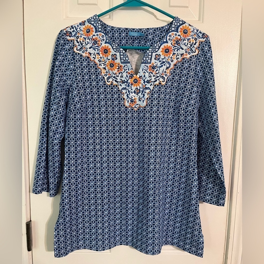 J.McLaughlin Catalina cloth tunic top size small blue orange